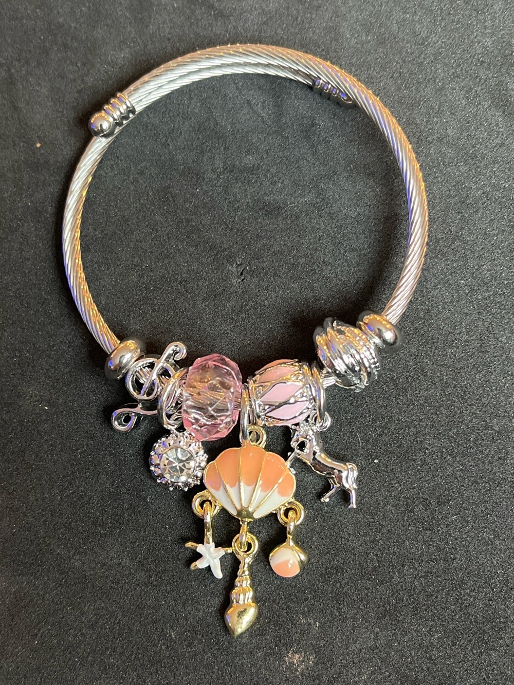 Sea Shell Charm Bangle Bracelet - Pink and Gold